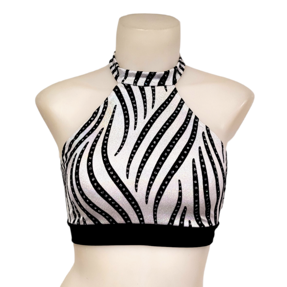 Halter Top in White Velvet Swirl