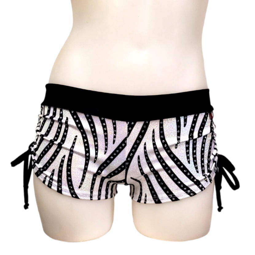 Side Tie/Scrunch Short in White Velvet Swirl