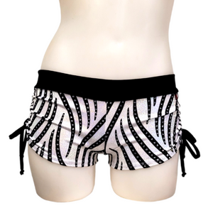 Side Tie/Scrunch Short in White Velvet Swirl