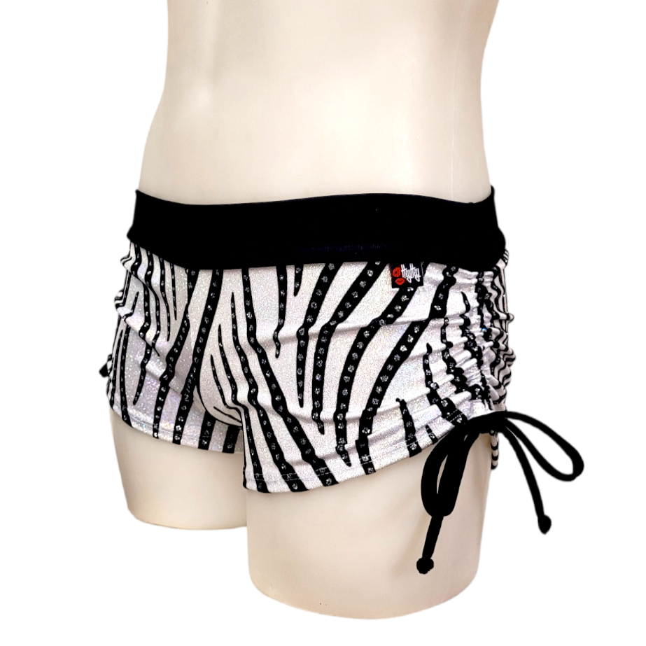 Side Tie/Scrunch Short in White Velvet Swirl