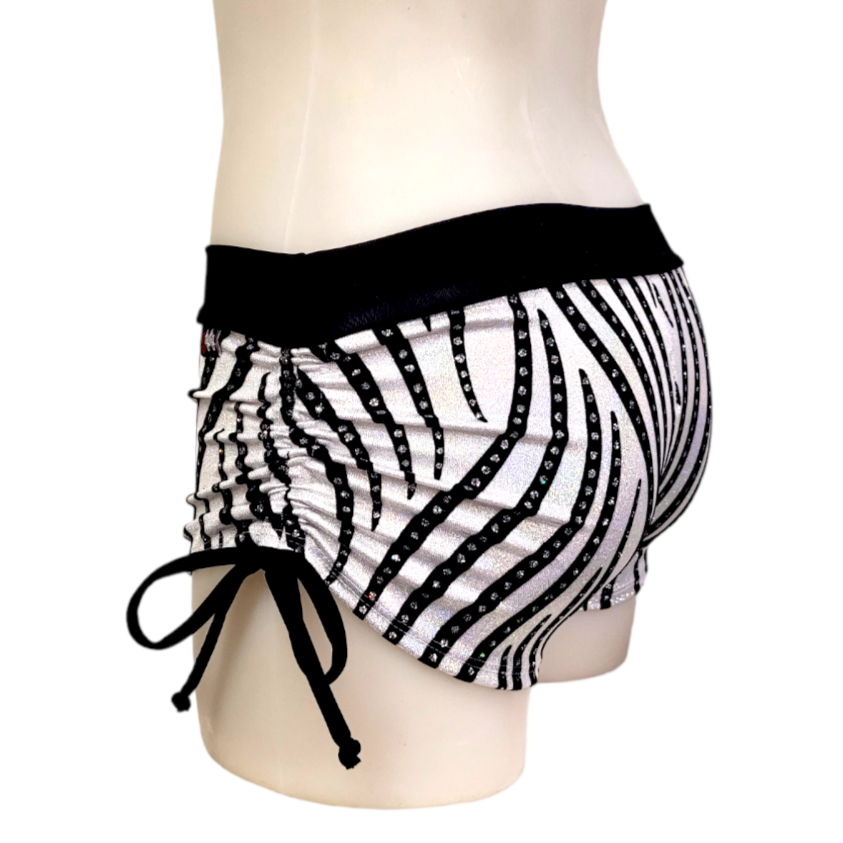 Side Tie/Scrunch Short in White Velvet Swirl