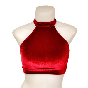 Halter Top in Cherry Red Velvet