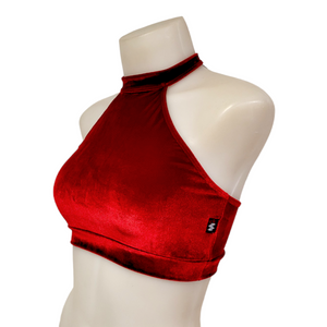 Halter Top in Cherry Red Velvet