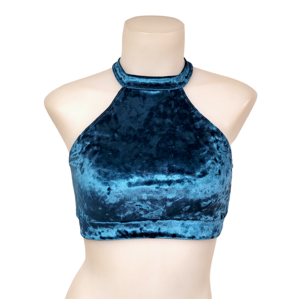 Halter Top in Turquoise Crushed Velvet