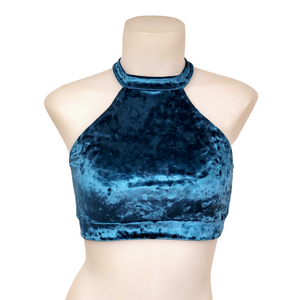 Halter Top in Turquoise Crushed Velvet