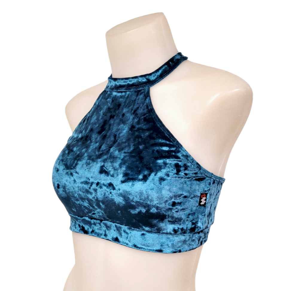 Halter Top in Turquoise Crushed Velvet
