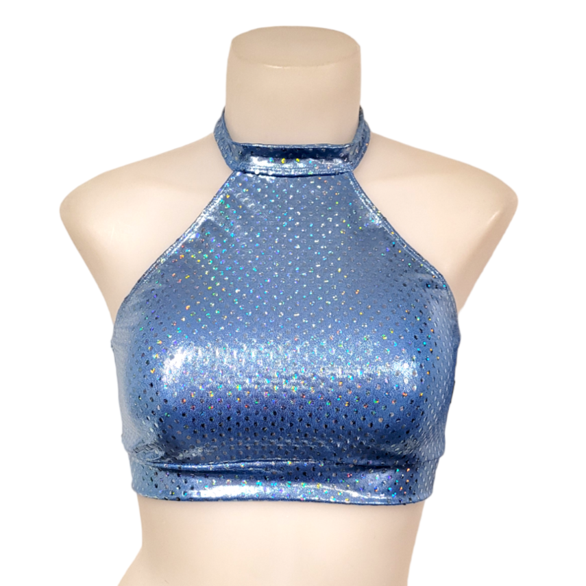 Halter Top in Blue Shimmer Dot