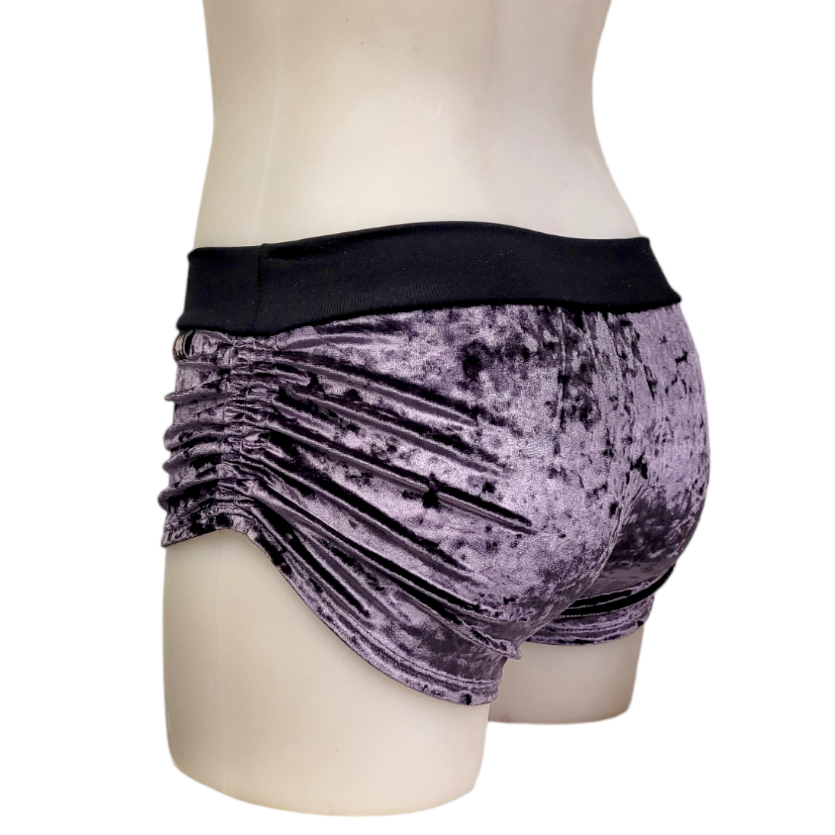 Side Tie/Scrunch Short in Plum Crushed Velvet
