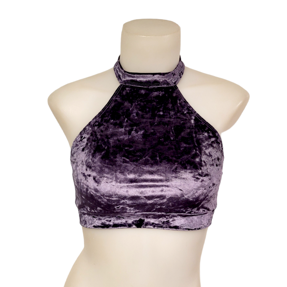 Halter Top in Plum Crushed Velvet