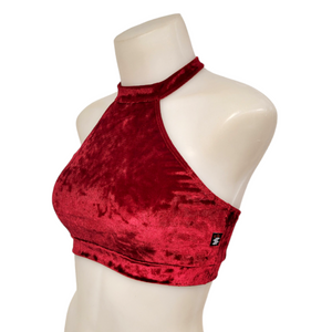 Halter Top in Crimson Crushed Velvet