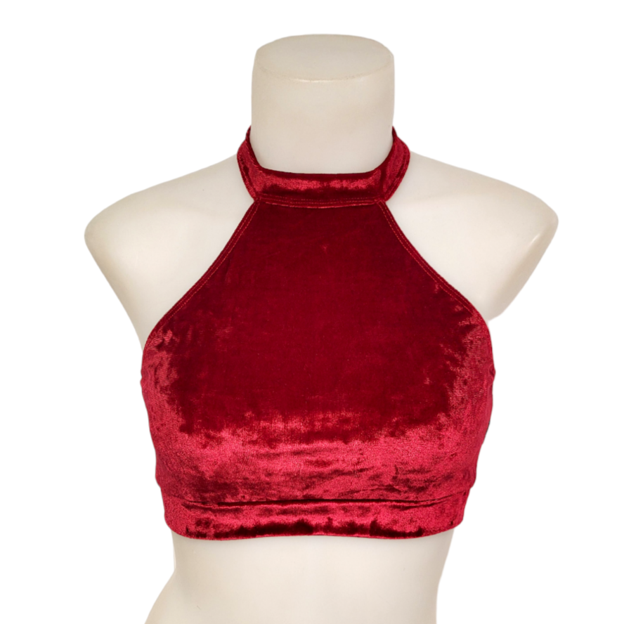 Halter Top in Crimson Crushed Velvet