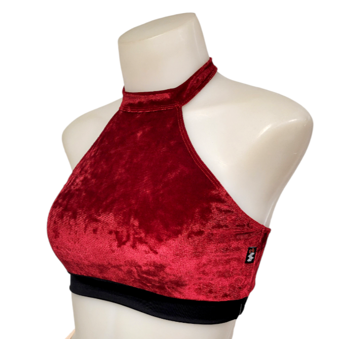 Halter Top in Crimson Crushed Velvet