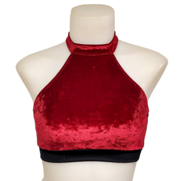 Halter Top in Crimson Crushed Velvet