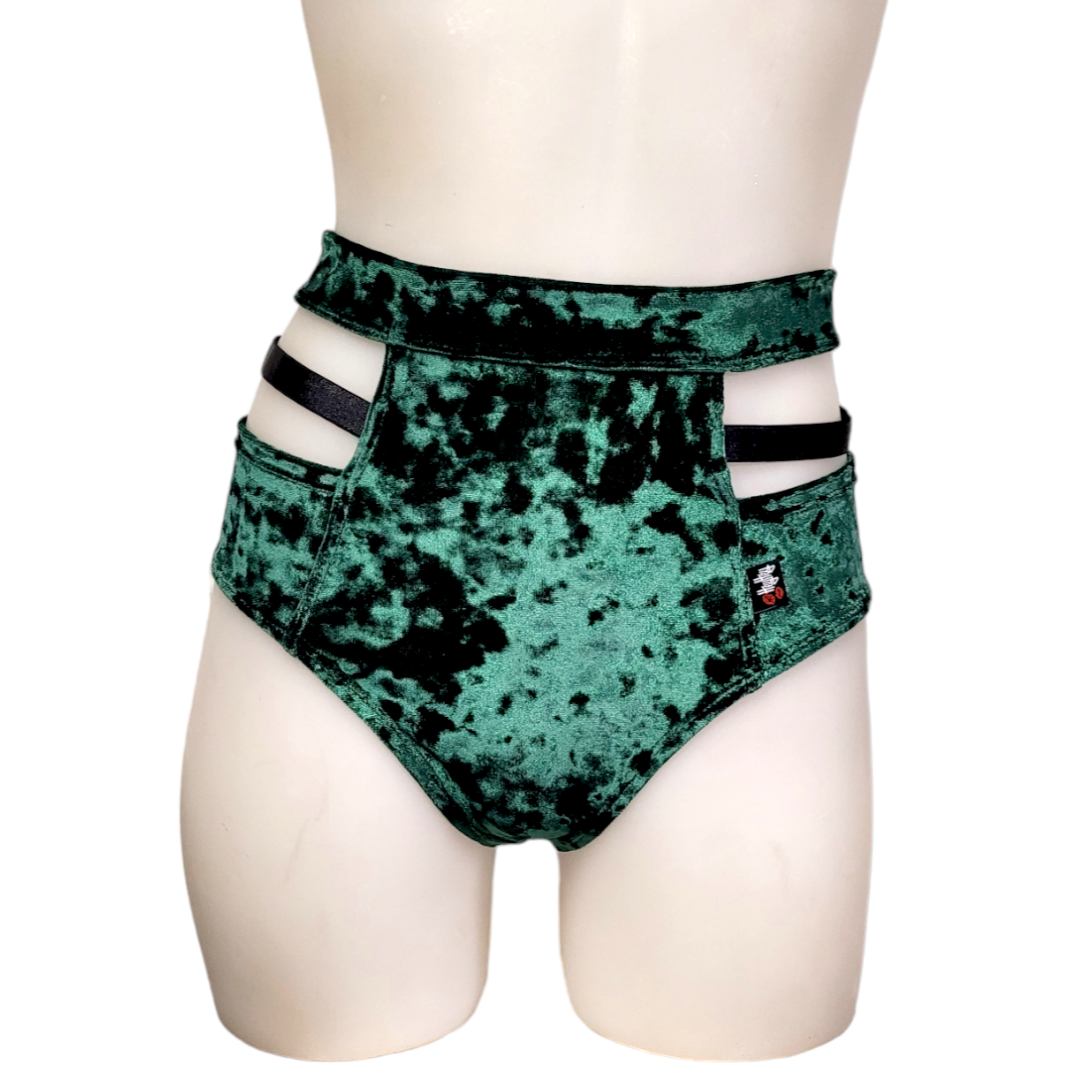 Monroe Cutout Short in Forest Green Crushed Velvet