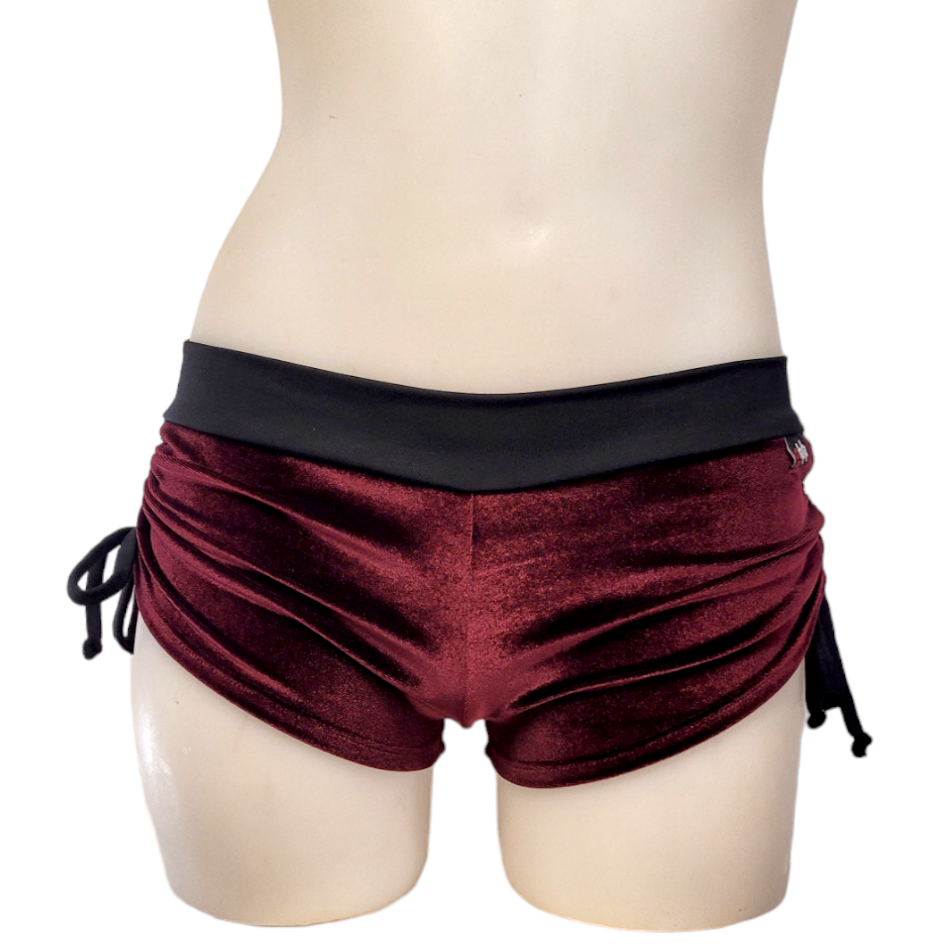 Side Tie/Scrunch Short in Burgundy Velvet
