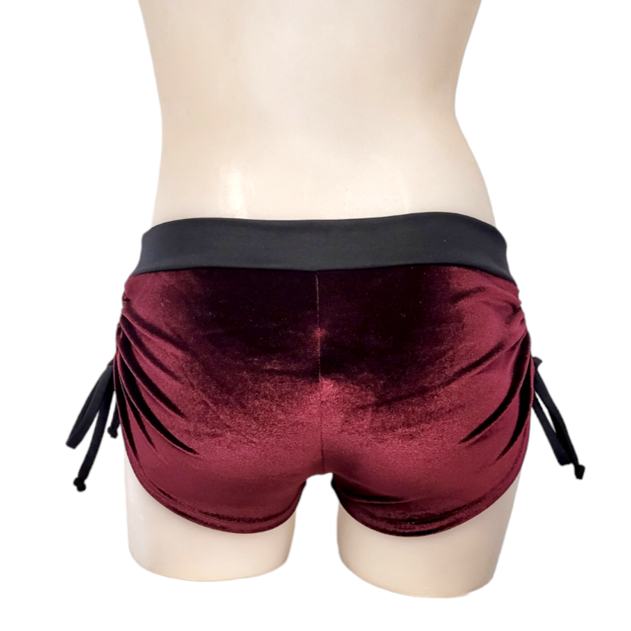 Side Tie/Scrunch Short in Burgundy Velvet
