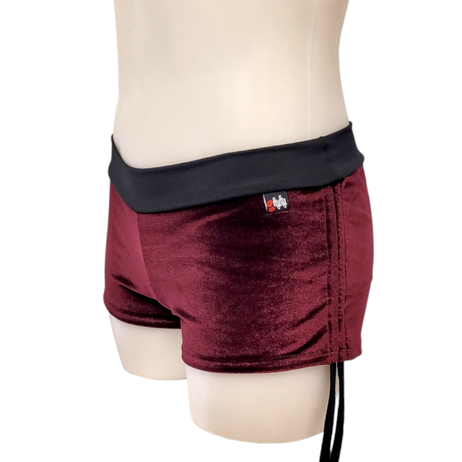 Side Tie/Scrunch Short in Burgundy Velvet