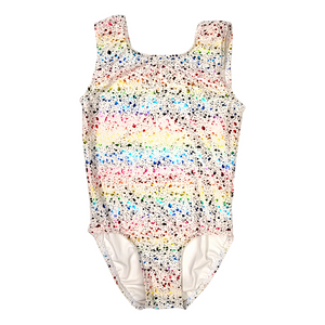 Leotard in White Rainbow Splatter