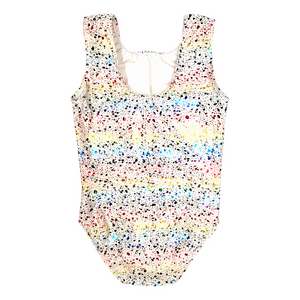 Leotard in White Rainbow Splatter