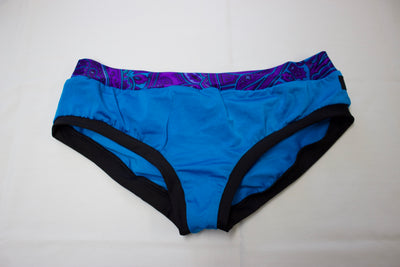 Booty Short- Blue with Multi-Coloured Bands