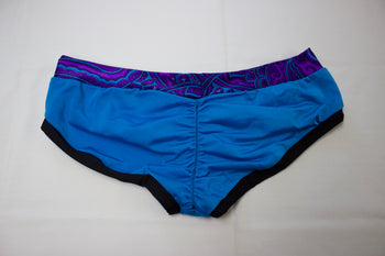 Booty Short- Blue with Multi-Coloured Bands