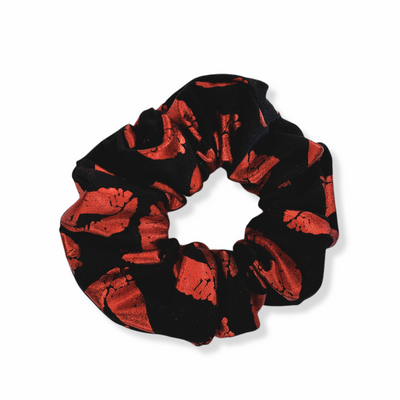 Scrunchie - Black with Red Lips