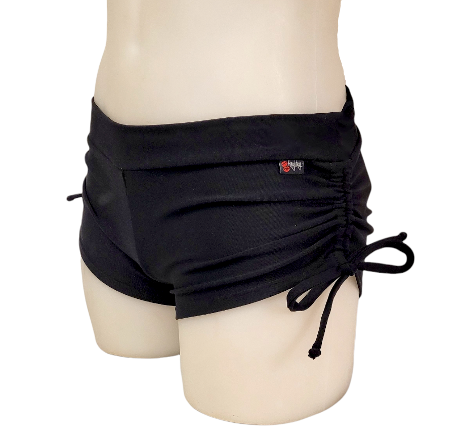Side Tie/Scrunch Short in Black Supplex