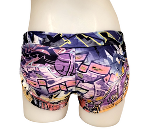 Side Tie/Scrunch Short in Purple Graffiti