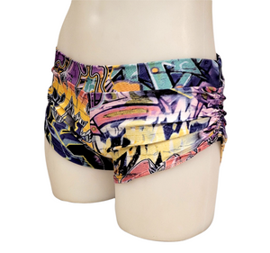 Side Tie/Scrunch Short in Purple Graffiti