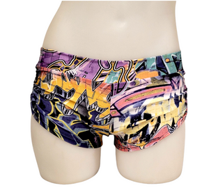 Side Tie/Scrunch Short in Purple Graffiti