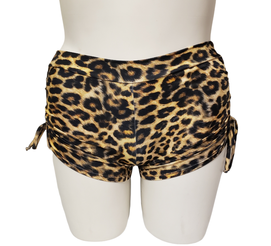 Side Tie/Scrunch Short in Yellow Leopard