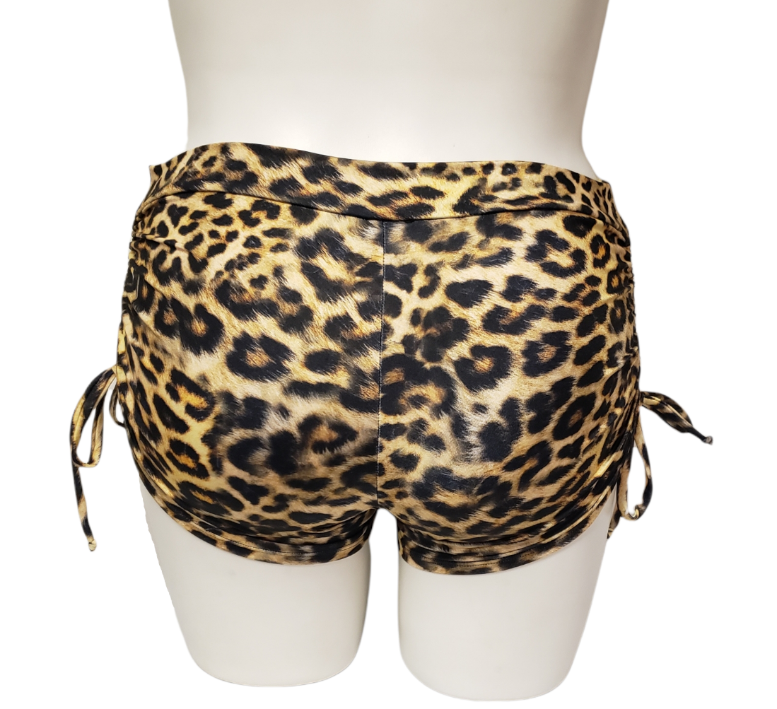 Side Tie/Scrunch Short in Yellow Leopard