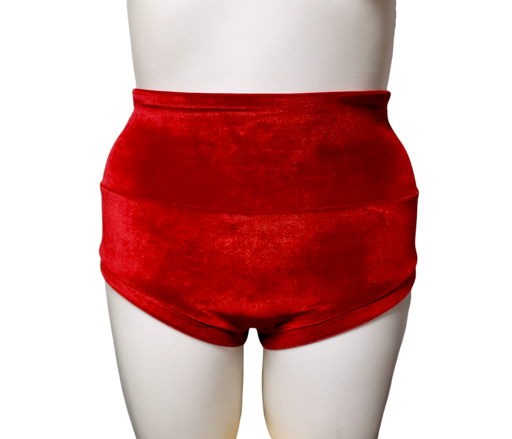 High Waisted Booty Short in Cherry Red Velvet