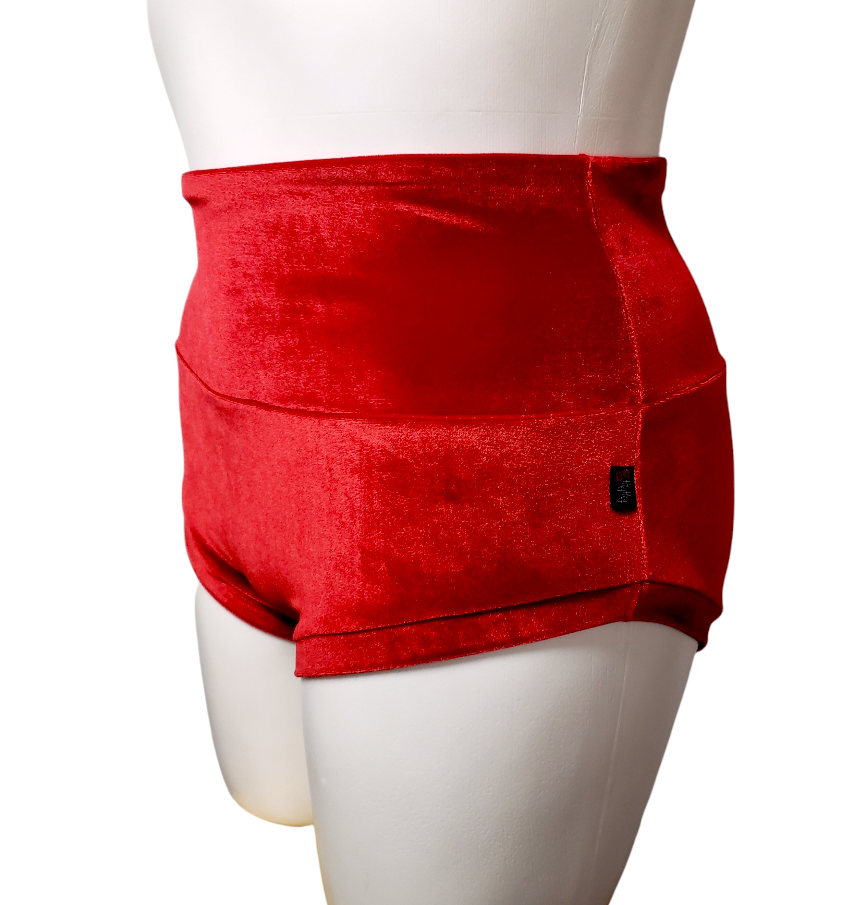 High Waisted Booty Short in Cherry Red Velvet