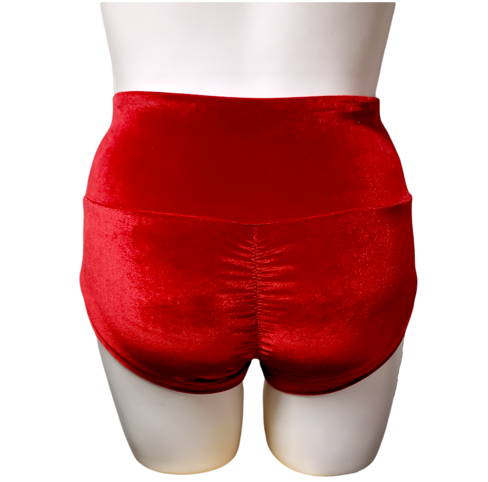 High Waisted Booty Short in Cherry Red Velvet