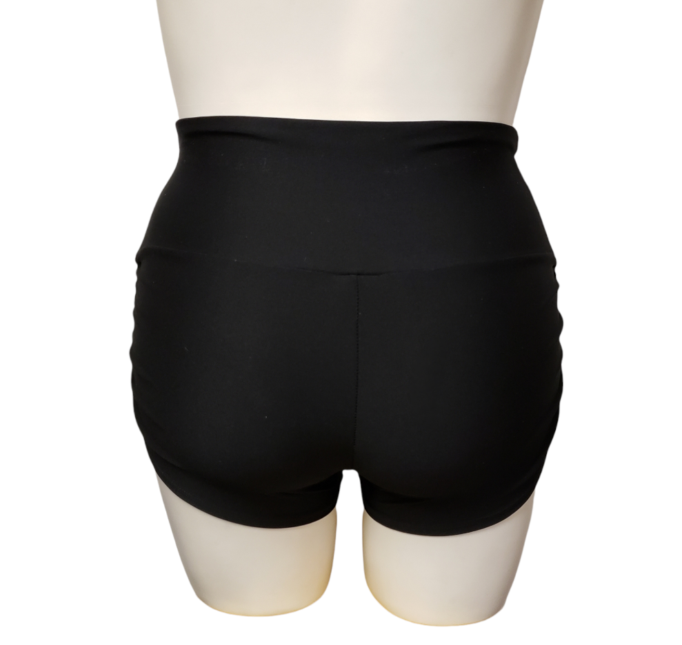 High Waisted Side Tie/Scrunch Short in Black Supplex