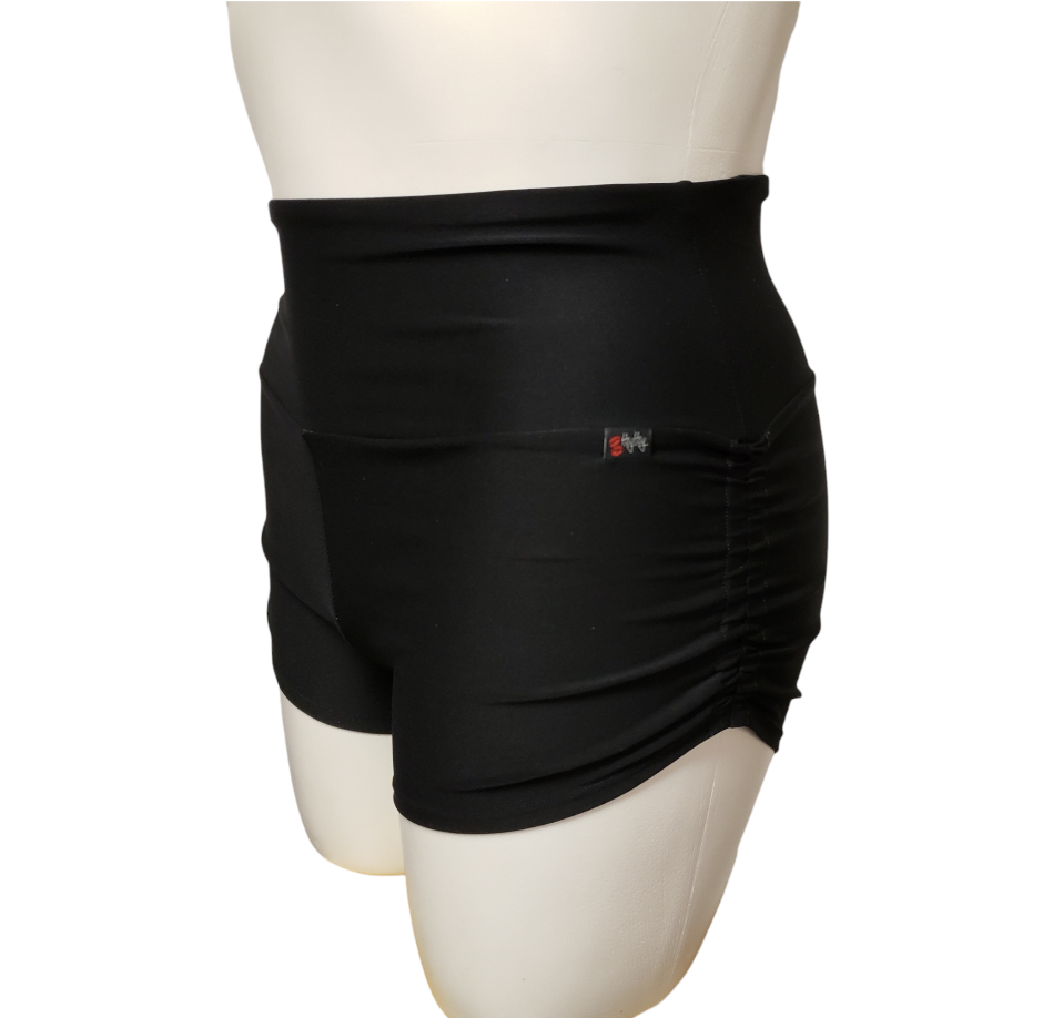 High Waisted Side Tie/Scrunch Short in Black Supplex