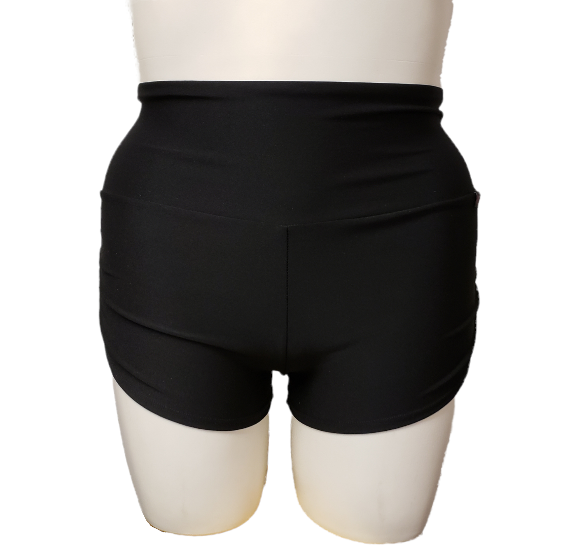 High Waisted Side Tie/Scrunch Short in Black Supplex