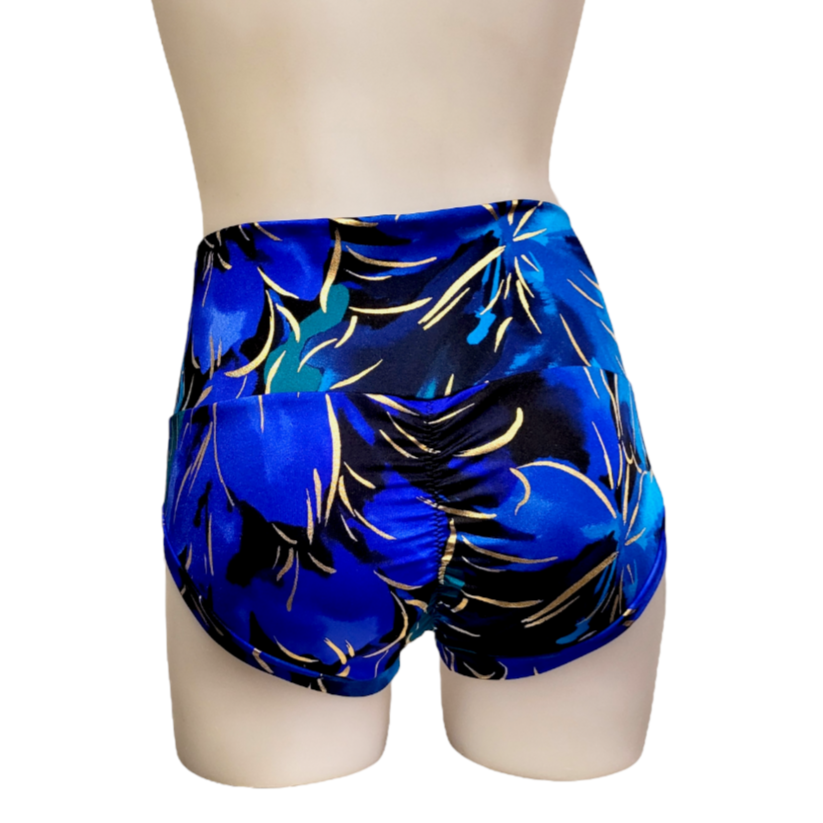 High Waisted Booty Short in Blue Tropical