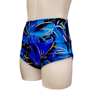 High Waisted Booty Short in Blue Tropical