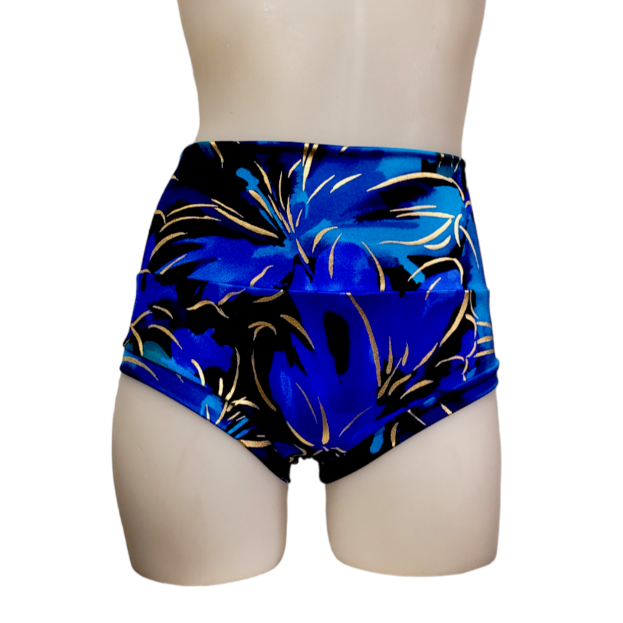 High Waisted Booty Short in Blue Tropical