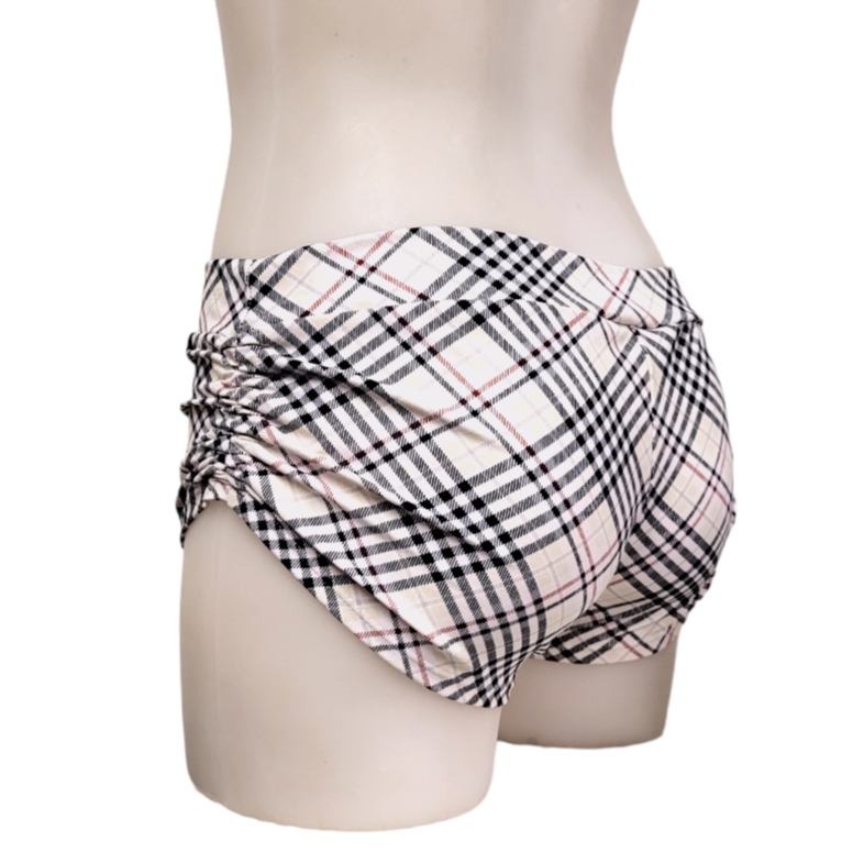 Side Tie/Scrunch Short in White Plaid