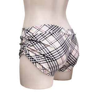 Side Tie/Scrunch Short in White Plaid