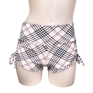 High Waisted Side Tie/Scrunch Short in White Plaid