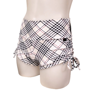 High Waisted Side Tie/Scrunch Short in White Plaid