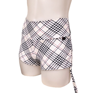 High Waisted Side Tie/Scrunch Short in White Plaid