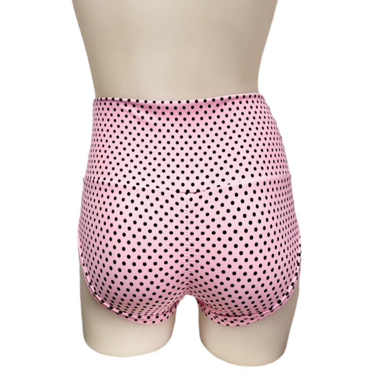 High Waisted Booty Short in Pink and Black Dot