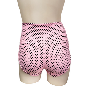 High Waisted Booty Short in Pink and Black Dot