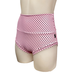 High Waisted Booty Short in Pink and Black Dot