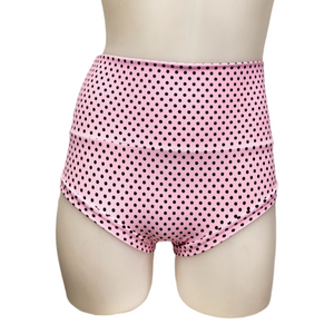 High Waisted Booty Short in Pink and Black Dot
